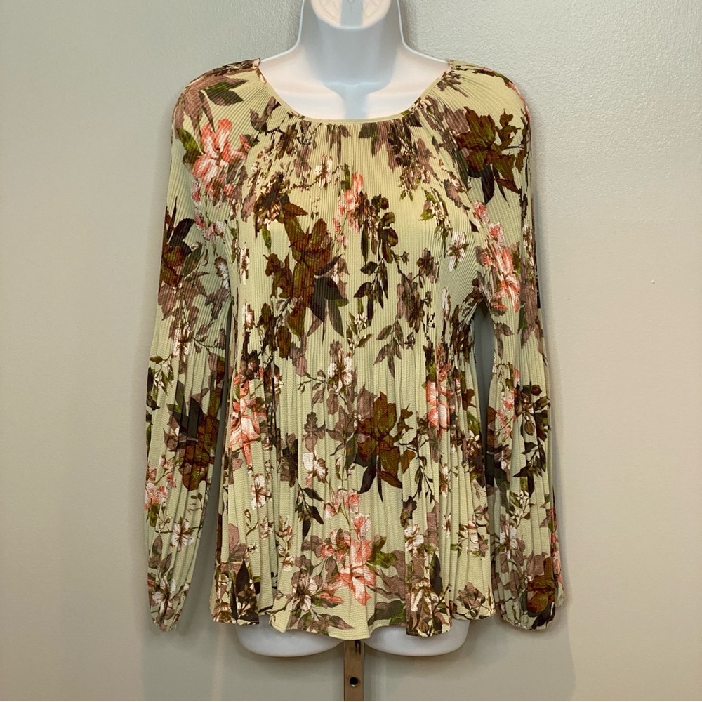Kaari Blue Floral Pleated Blouse - Green and Brown